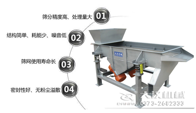 1016型直線振動(dòng)篩特點(diǎn)：1，篩分精度高，處理量大。2，結(jié)構(gòu)簡(jiǎn)單，耗能少，噪音低，3，篩網(wǎng)使用壽命長(zhǎng)，密封性好無(wú)粉塵溢散。