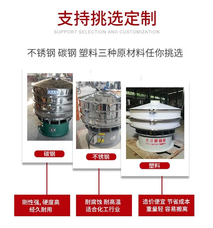 旋振篩可配置一到四層的篩網(wǎng)。旋振篩的篩分效率高，篩分精度高，篩分率高達96%。